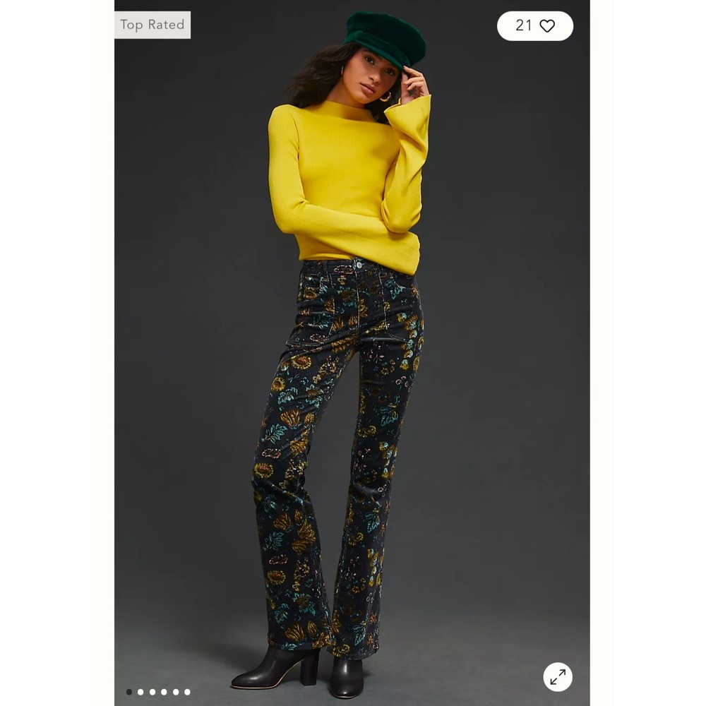 Pilcro and the Letterpress Floral Corduroy Flare Pants Multi size 32 Tall boho